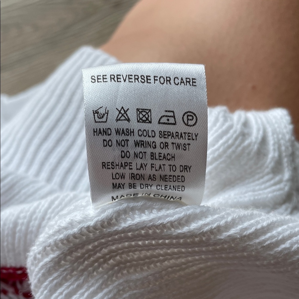 Miracle White and Red Crew Neck Sweater with Flag Design - Picture 4 of 4
